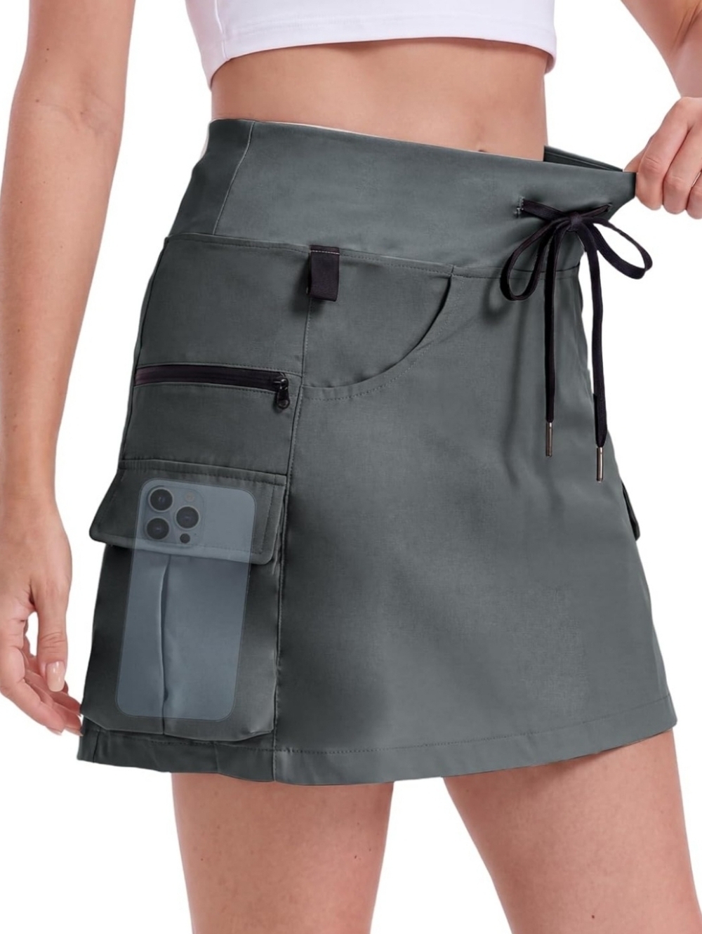 NWT High Waisted Gray Cargo Skort w/ Pockets Athletic Golf Tennis Large